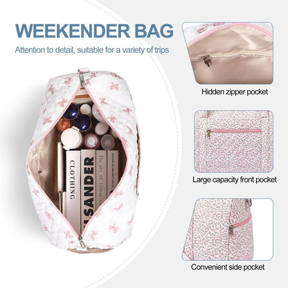 Gym Bag for Women, Cute Duffle Bag, Quilted Duffle Bag for Travel, Floral Duffle Bags, Weekend Bag with Zipper Pocket Dance Bag Organizer