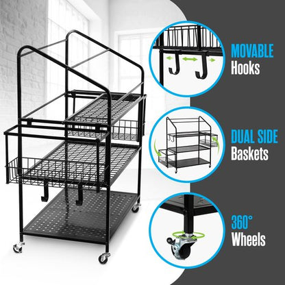 Houseables Workout Equipment Storage, Exercise Equipment Storage, Home Gym Organizer, Weight Rack for Home Gym, Kettlebell Rack, Weight Dumbbell Holder Cart, Yoga Organization Shelf, Rolling, 3 Tier