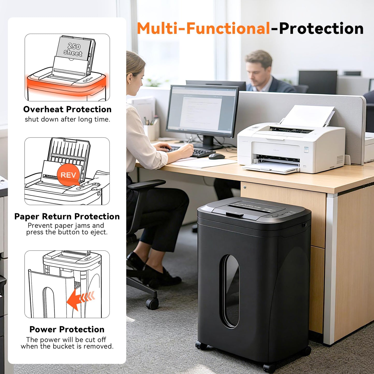 250-Sheet Paper Shredder Auto Feed, Commercial Shredders Heavy Duty, 60 Min Non-Stop, P-5 Ultra Security Shredder for Home Office, Micro Cut with Wheels, 8.72 Gal Bin, <60 dB(OL380)
