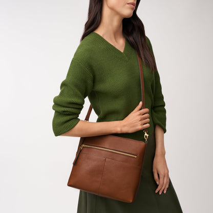 Fossil Women's Fiona Leather Large Crossbody Purse Handbag, Brown (Model: ZB7669200)