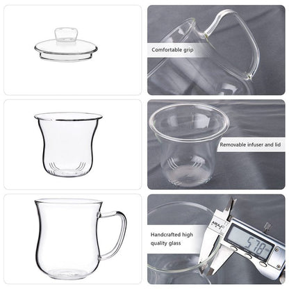 CNGLASS Glass Tea Cup with Removable Infuser and Lid,10oz Thickened Glass Infuser Mug,Borosilicate Glass Mug for Loose Leaf Tea,Teabags