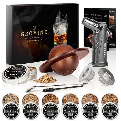Grovind Whiskey Smoker Kit,Cocktail Smoker Kit with Torch,Bourbon smoker kit,Old Fashioned Smoker kit,Drink Smoker Infuser Kit with Wood Chips,Birthday Whiskey Bourbon Gifts for Men,Dad,Husband