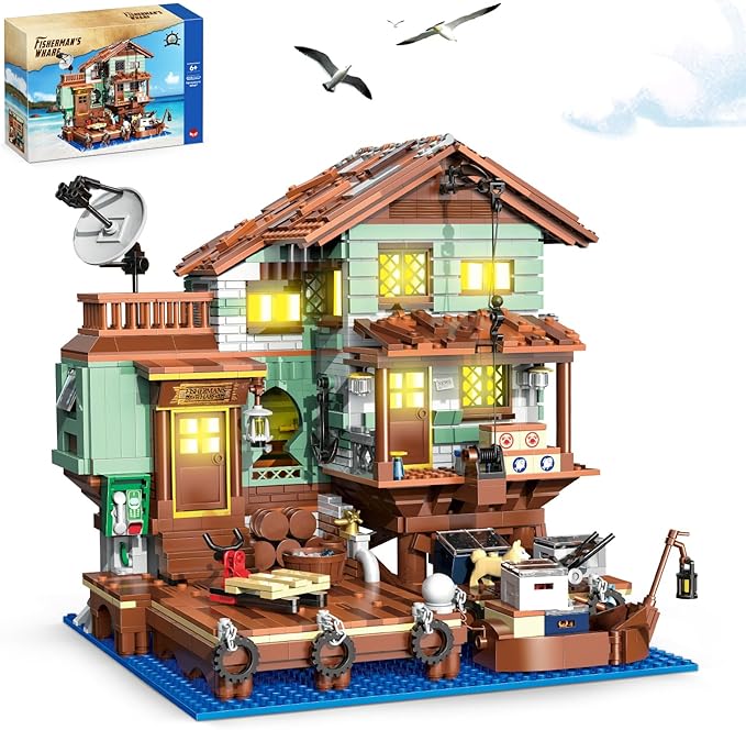 Fisherman's Wharf House Mini Bricks Building Kit Ideas Creative Architecture Building Toys Birthday Gift for Adult Boys Girls -2046 Pieces (Not Compatible with Lego Set)