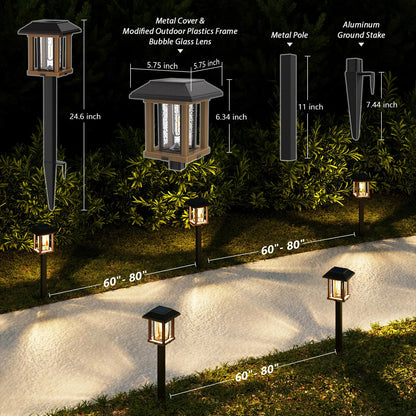XMCOSY+ Solar Pathway Lights Outdoor, 25 LM LED Garden Lights with Seed Glass, 2-Tone Bronze & Wood Colour, IP65 Waterproof Solar Powered Lighting for Yard Landscape Driveway Walkway (Warm White)