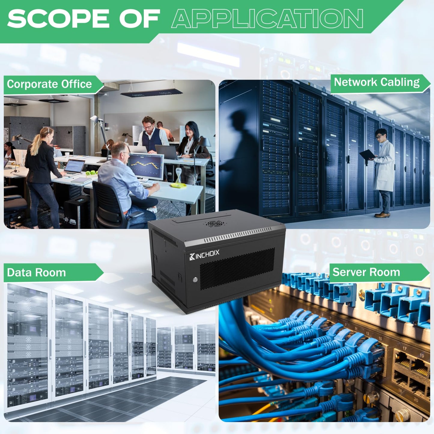 Kinchoix Wall Mount Network Server Cabinet 9U Network Rack Enclosure for Computer Routers Switches Networking Electronic Equipment, Removable Side Panels & Locks, 19.7in Depth