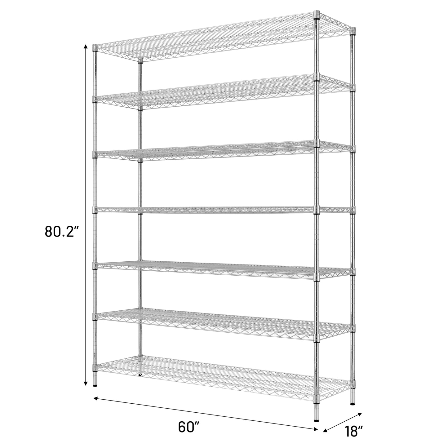 Finnhomy 4200LBS 7-Tier Wire Shelving Unit Adjustable Steel Wire Rack, 18x60x80.2 Inches 7 Shelves Metal Rack, Pantry Shelves for Storage, Metal Garage Shelving with 1" Poles, NSF Certified, Chrome