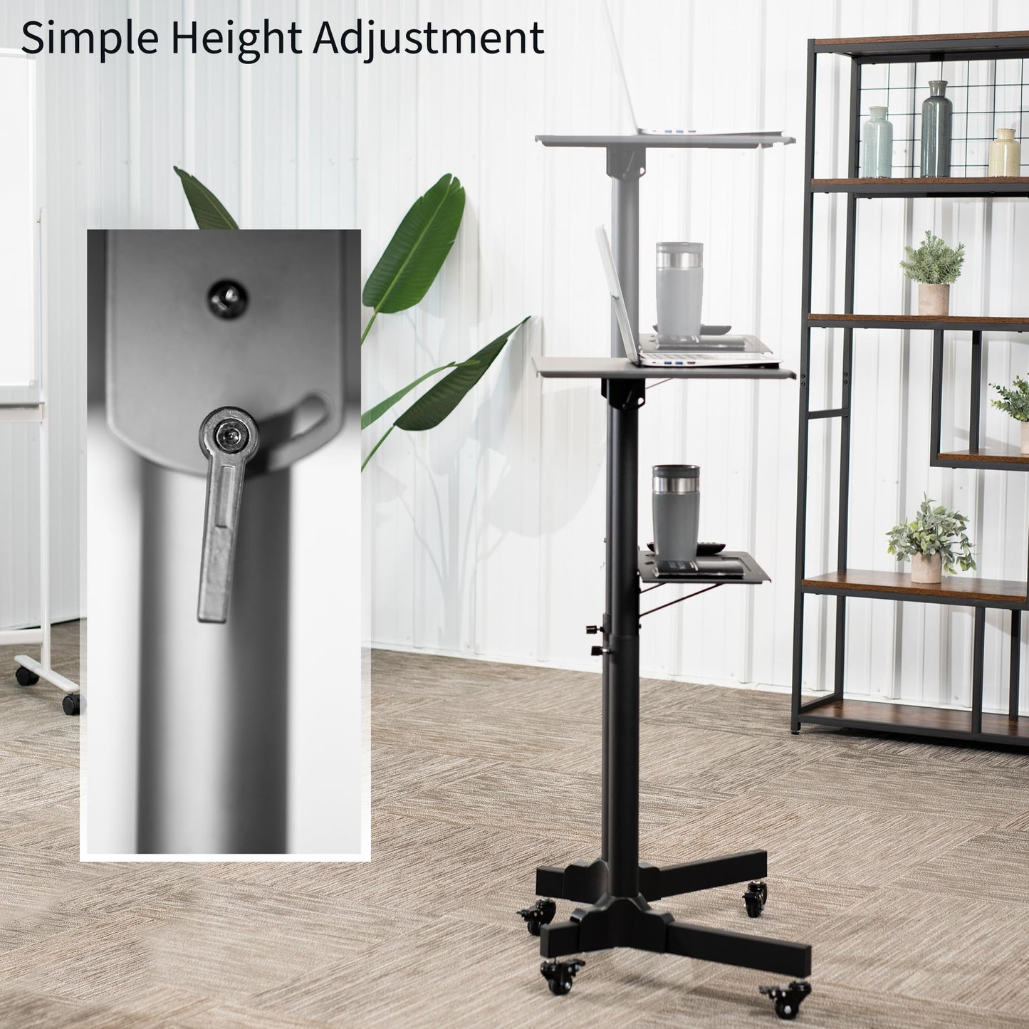 VIVO Mobile 24 x 16 inch Lectern Podium, Height Adjustable Steel Rolling Laptop Cart on Wheels, White, CART-V03W