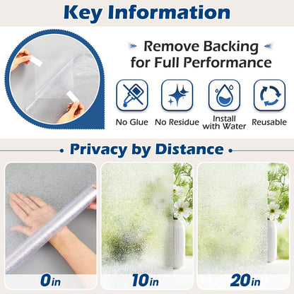 Borskyn Frosted Glass Window Privacy Film with Ice Vein Texture, Static Cling UV Blocking Removable Covering, Decorative Frosting Film for Home Office Bedroom Door, Clear, 23.6 x 157.4 Inches