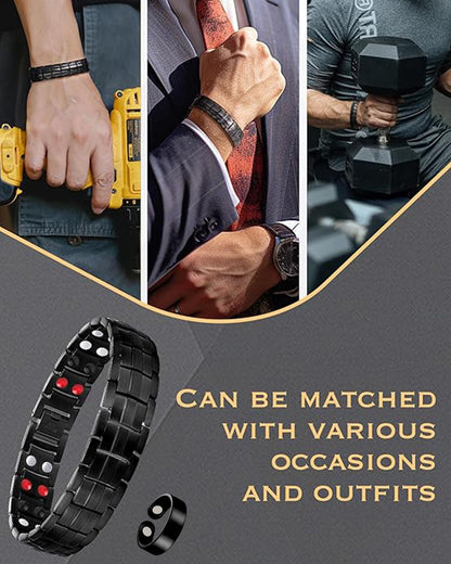 Feraco Mens Magnetic Therapy Bracelets Titanium Steel Bracelet with Double Row 4 Elements Magnets,Men's Jewelry for Anniversary Father's Day