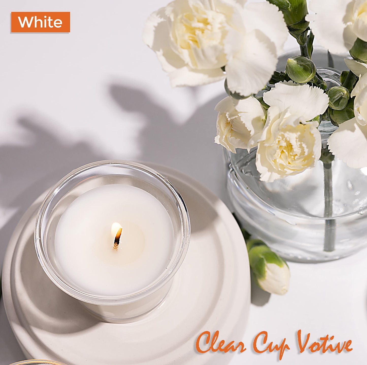HYOOLA Clear Cup Scented Votive Candles - White - 12 Hour Burn Time - 4 Pack - European Made