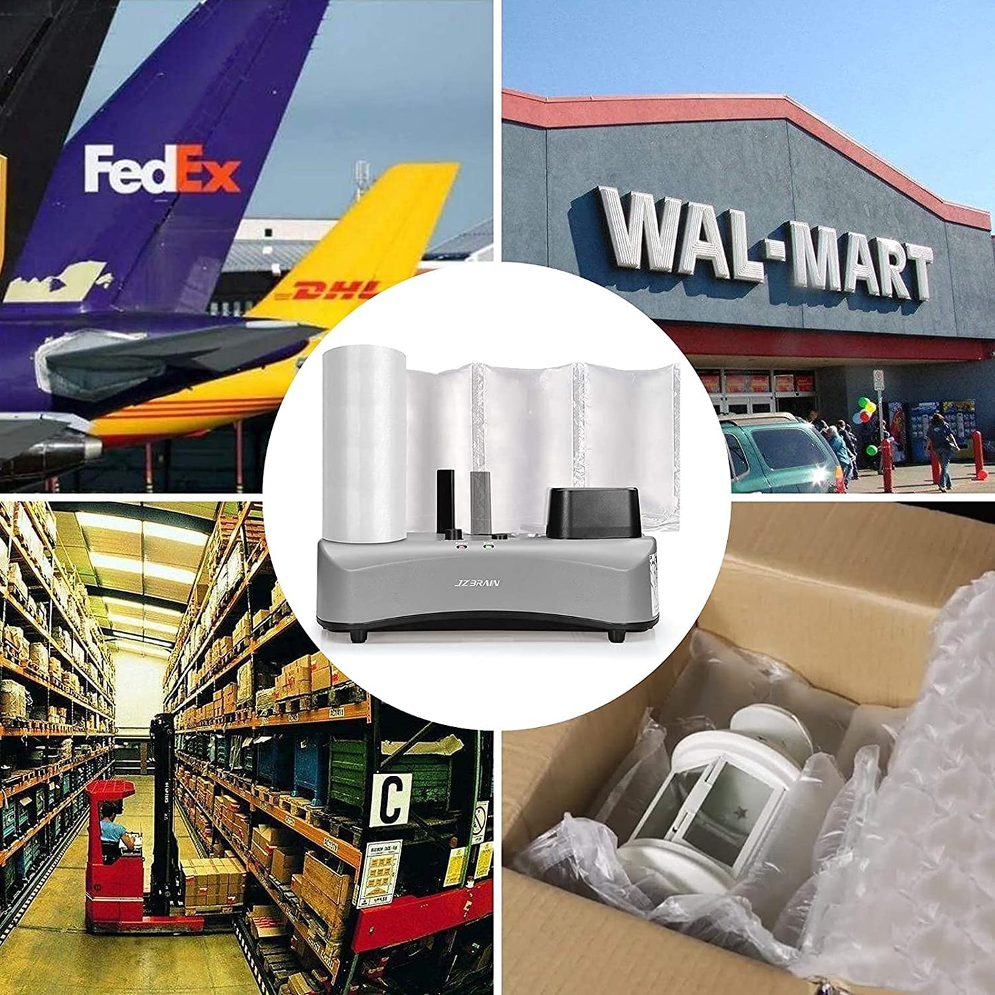 Air Cushion Machine - JZBRAIN YE300 Air Pillow Machine 110V Air Pillow Maker Business Inflatable Air Packaging System with Sealing Speed 7.2-9.8FT/min for Shipping + 100m Free Test Film (Grey)