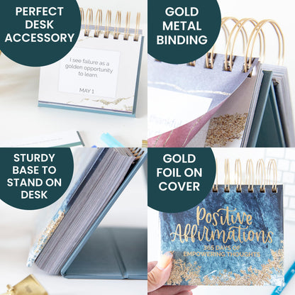 bloom daily planners Undated Perpetual Desk Easel/Inspirational Standing Flip Calendar - Motivational Page a Day - (5.25" x 5.5") - Positive Daily Affirmations