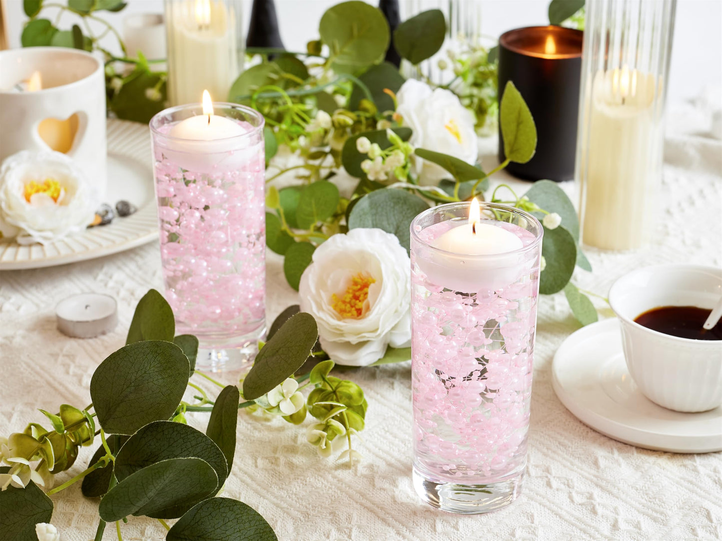YATOJUZI 30 PCS Artificial Pearl String Pink Vase Filler Floating Pearls for Vases Centerpieces Faux Pearl Beads String Decorations Wedding Holiday Party Decor