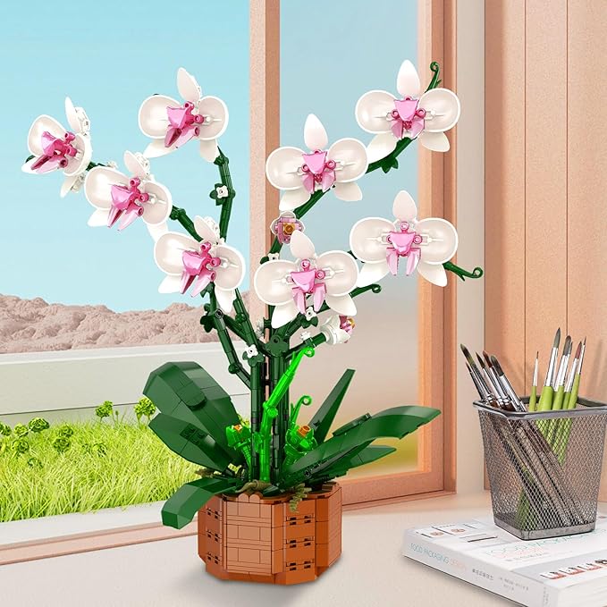 Orchid Building Blocks Set with LED Light – DIY Artificial Flower Kit for Home Decoration for Adults and Kids 6-14Ideal for BirthdaysSpecial Occasions729-Piece Mother 's Day