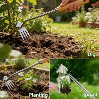 Doubleggs Weed Puller Tool, 2 Pack Garden Tools with 4 Teeth Weed Puller and Uprooting Weeding Tool for Garden, Patio, Lawn, Flower Beds and Sidewalk