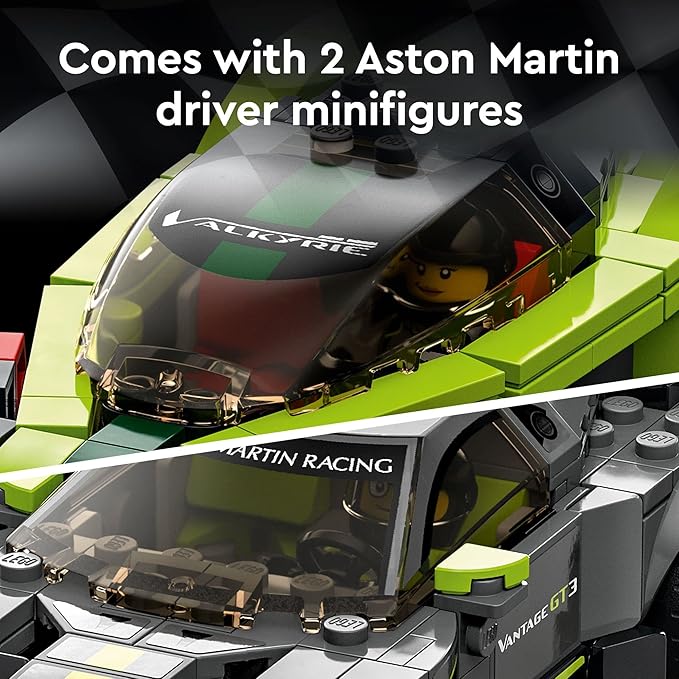 LEGO Speed Champions Aston Martin Valkyrie AMR Pro &amp Vantage GT3 2 Collectible Model 76910 - Race Car and Toy Set Includes 2 Driver Minifigures Great Gift for Boys Girls and Teens Ages 9+