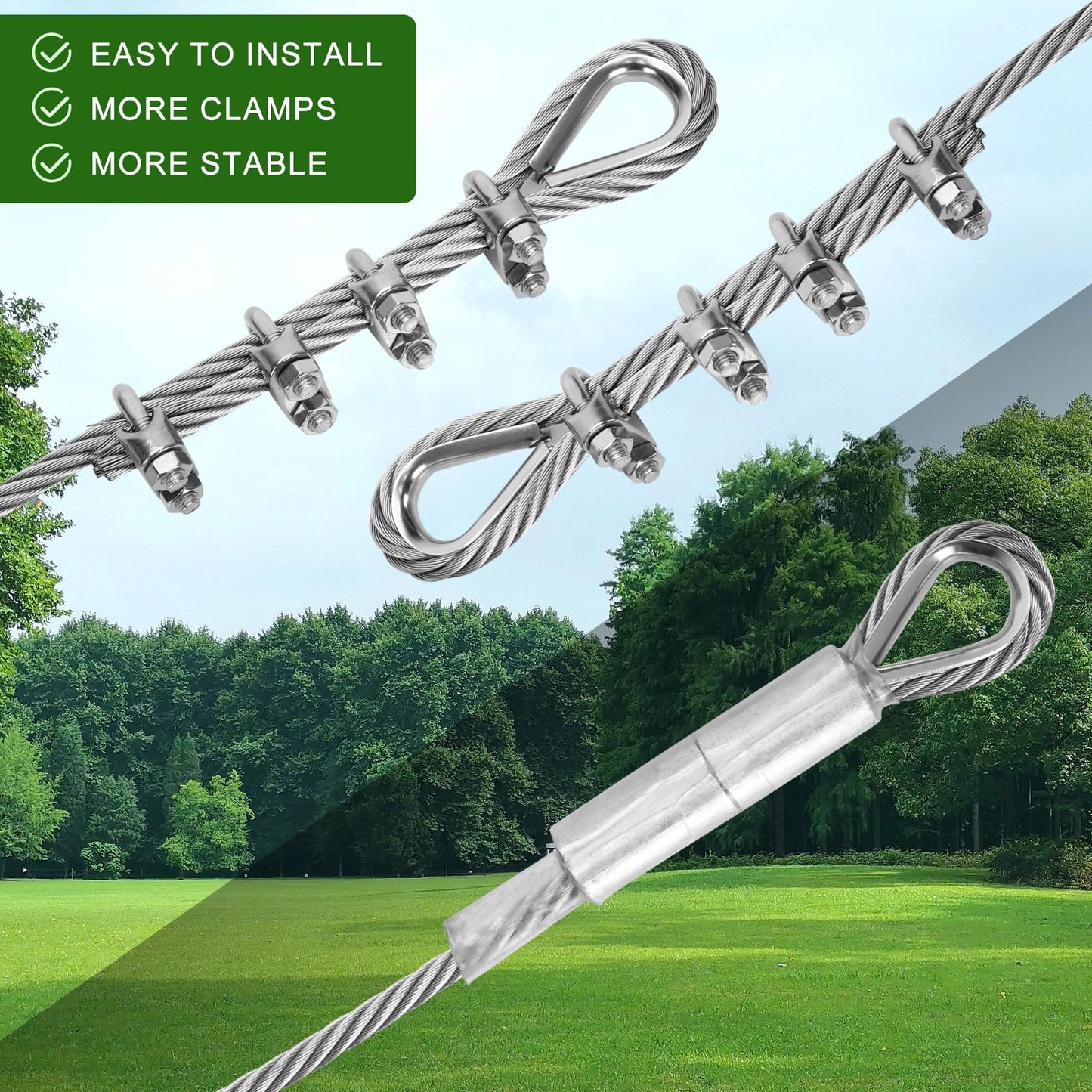 Mariocsa 1/2" Stainless Steel Cable 75FT, 7x19 Strands Wire Rope Cable with 23000 lbs Breaking Strength, Stainless Steel Wire Rope with M12 Clips Clamp and Thimbles for Boat Lift Cable, Winch Cable