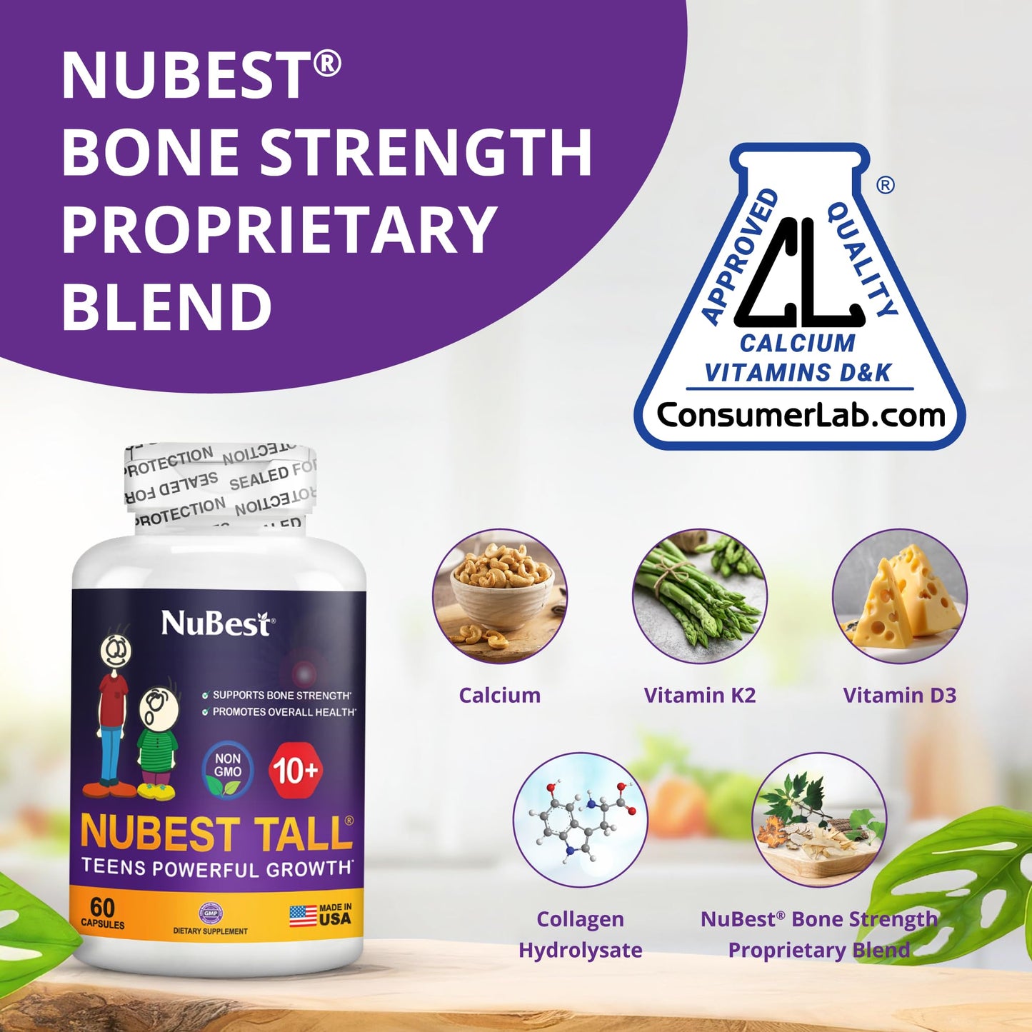 NuBest Tall 10+ - Advanced Bone Strength Formula - Supports Immunity, Healthy Development & Optimal Wellness - for Children (10+) & Teens Who Drink Milk Daily - Pack 2 | 2 Months Supply