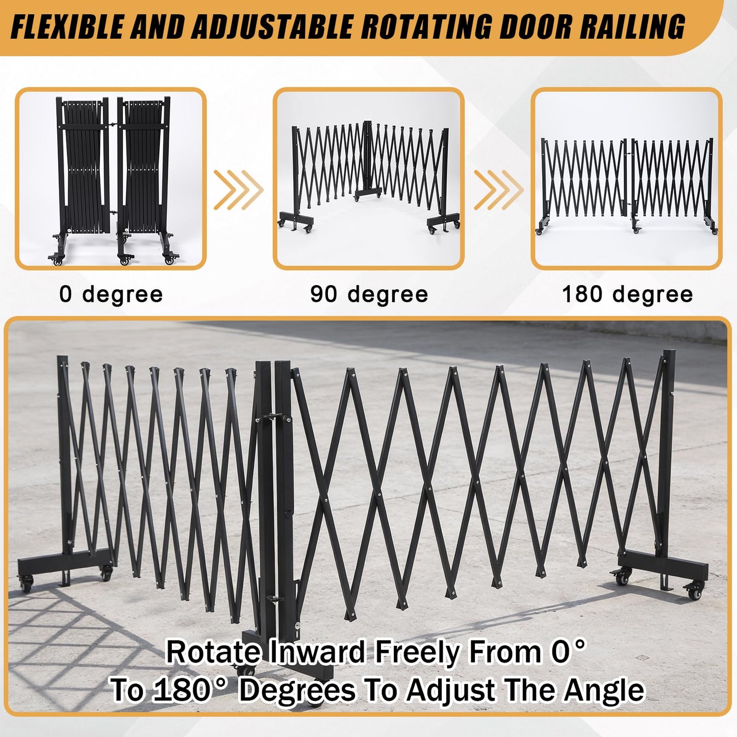 20.5FT Industrial Expandable Barricade, Retractable Metal Safety Gate with Wheels, Adjustable Traffic Fence for Construction Sites, Traffic Control, Warning Lines, Elevators, garages.