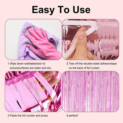2 Pack 3.28 ft x 6.56 ft Pink Tinsel Curtain Party Backdrop Decorations, Metallic Foil Fringe Backdrop Door for Halloween, Christmas, Birthday Graduation Wedding Party Streamers Photo Backdrop.