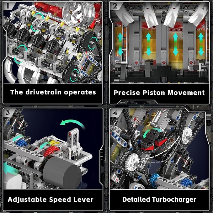 Mould King 10219 V8 Engine Model Kit - Build Your Own Supercar Model Engine STEM Engineering Building Blocks Sets with Motor 8-Cylinder Engine Building Kits for Teens Adults(2718 Pieces)