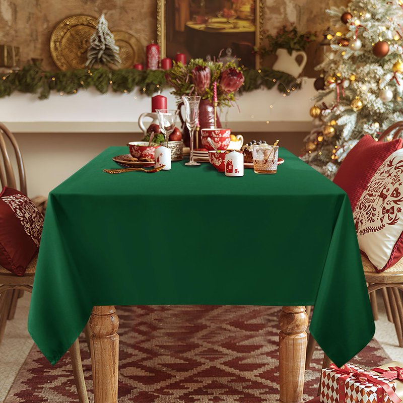 sancua Rectangle Tablecloth - 70 x 120 Inch - Stain and Wrinkle Resistant Washable Polyester Table Cloth, Decorative Fabric Table Cover for Dining Tables, Buffet Parties and Christmas, Hunter Green