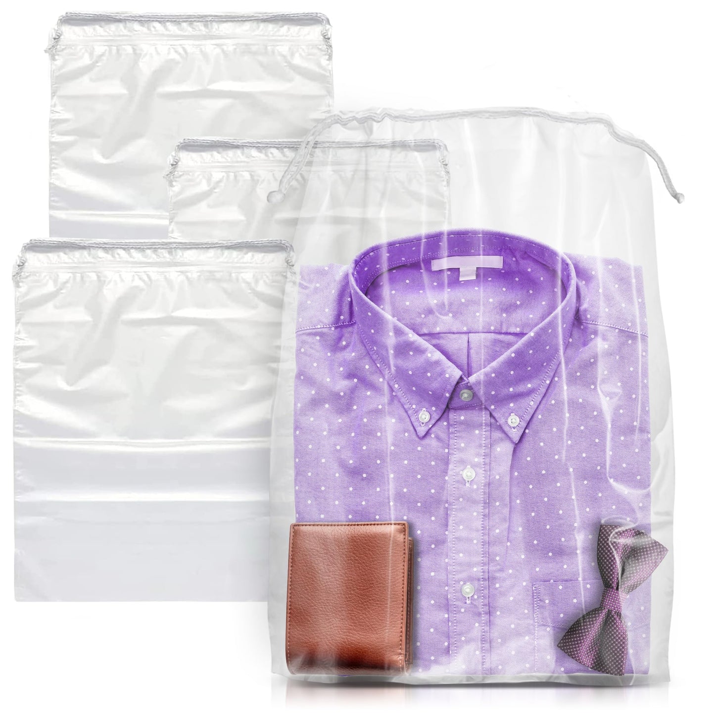 APQ Drawstring Bag, 12x16 Inches. 100 Waterproof Plastic Bags. 2 Mil Bags for Cosmetics, Toiletries