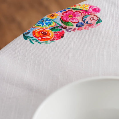 Maison d' Hermine Table Cloth Round Table 100% Cotton 63 Round Inches Tablecloth Reusable Decorative for Dining Kitchen Farmhouse Home Gifts for Mothers Day Spring Summer- Happy Florals -High Summer