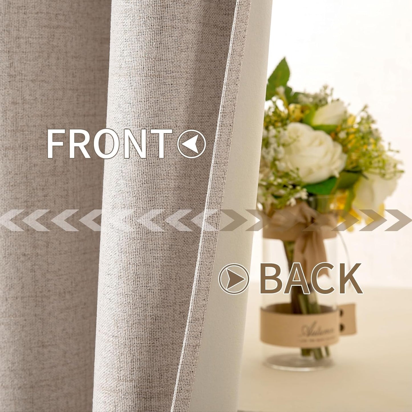 MIULEE 90-Inch Linen Textured Blackout Curtains - Thermal Insulated Natural Beige Drapes | 52 x 90 Inch (2 Panels)