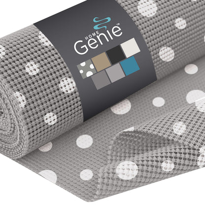 HOME GENIE Shelf Drawer and Cabinet Liner, Durable with Strong Grip, 12 in x 20 FT, Non Adhesive Liners Protect Kitchen Cabinets and Cupboard, Bathroom Drawers and Shelves, Desks, Dots Gray White