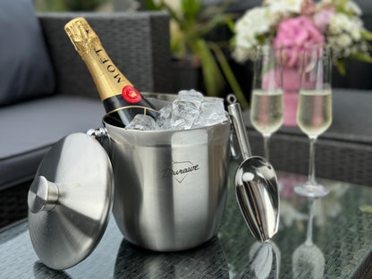 3L Insulated Ice Bucket, Champagne Bucket, Ice Bucket with Lid and Tongs, Stainless Steel, Strainer, Ice Scoop, Large Ice Buckets for Parties with Lid, Champagne, Drinks Bucket, Beer and Wine Bucket
