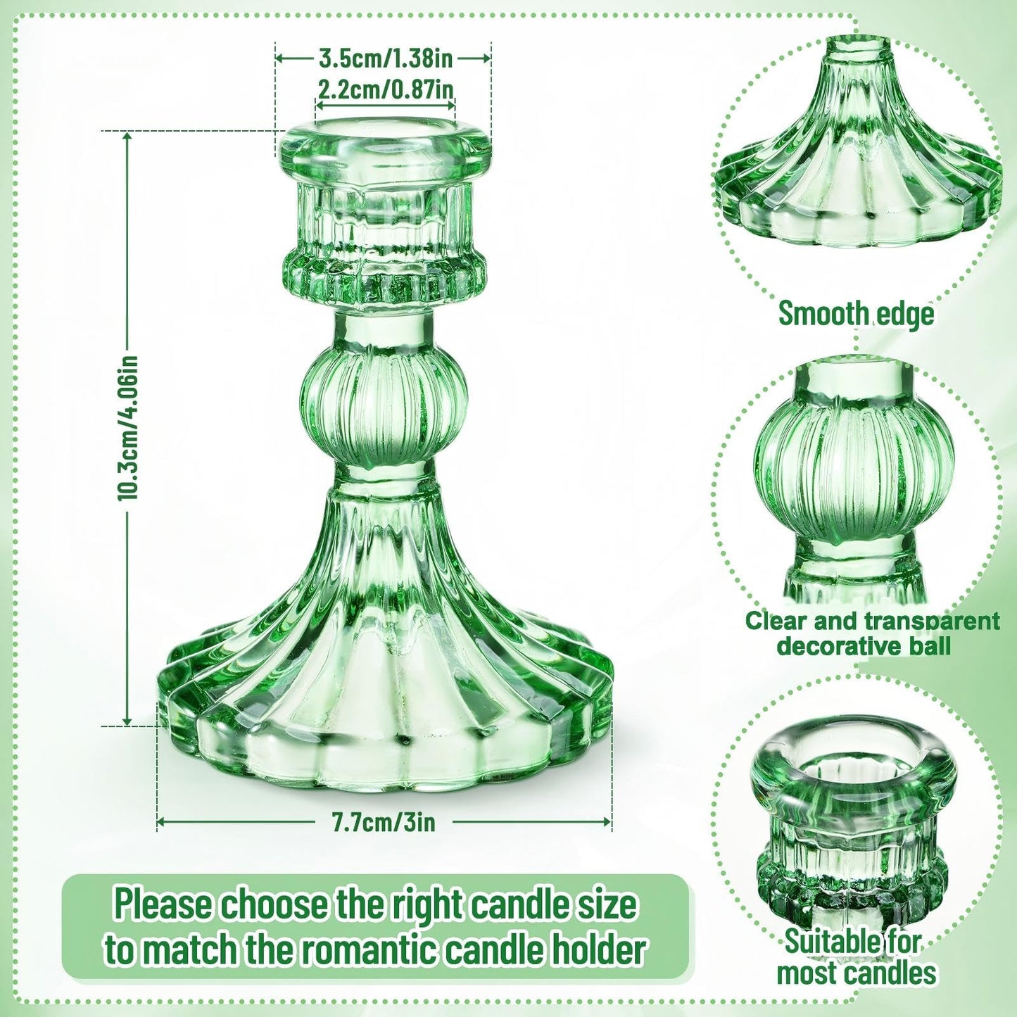 Maxcheck Set of 6 Candlestick Holders Taper Glass Candle Holder Decorative Candle Stand for Wedding Party Table Centerpiece Anniversary Festival Home Decor(Green)