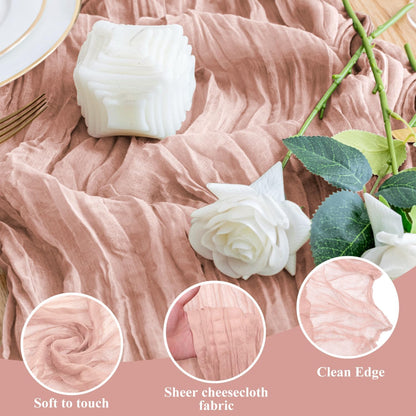 Wokceer Dusty Pink Cheesecloth Table Runner - 10FT Boho Style for Easter & Bridal Showers | Rustic 120-Inch Decor
