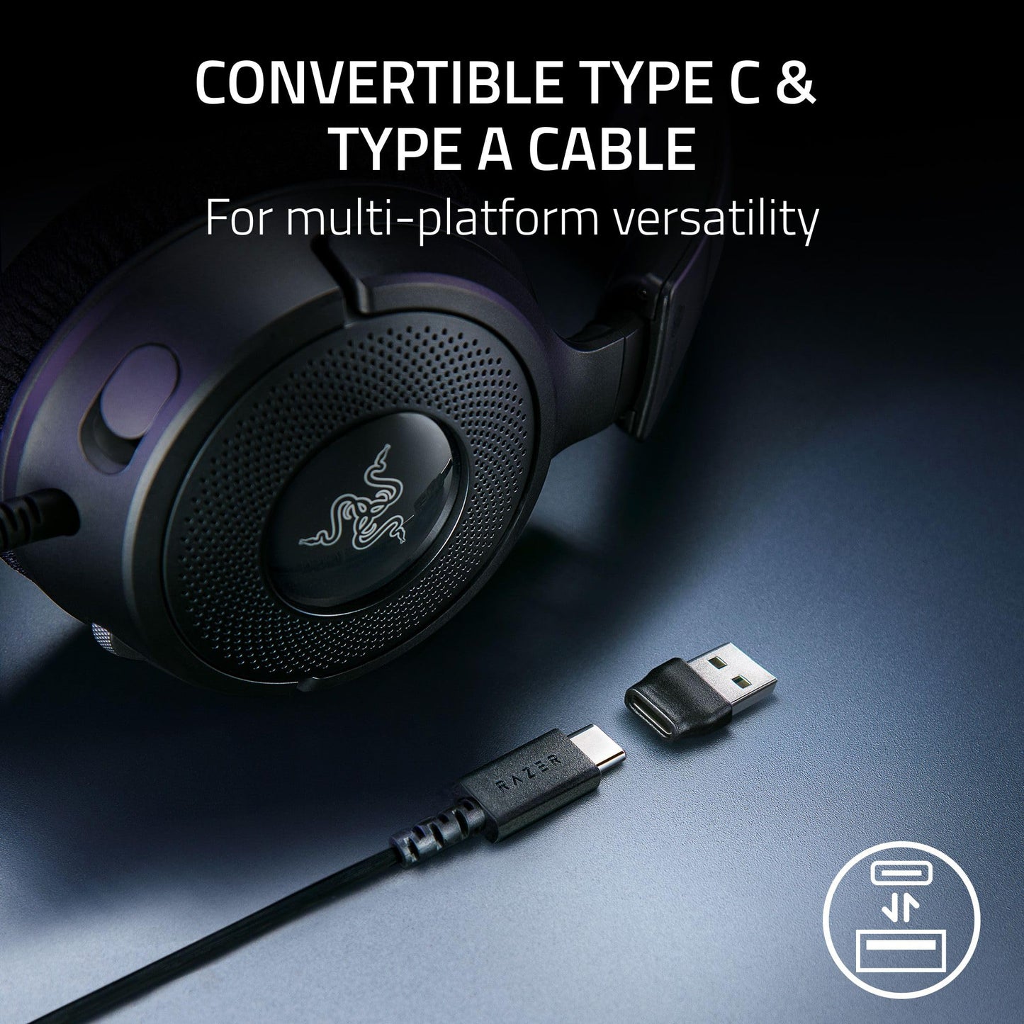 Razer Kraken V4 X Wired Gaming Headset: 40 mm Drivers - Cardioid Mic - Memory Foam Cushions - Chroma RGB Lighting - Type C & Type A Cable - for PC, Mac, PS5, Nintendo Switch 2, Steam Deck, Smartphone