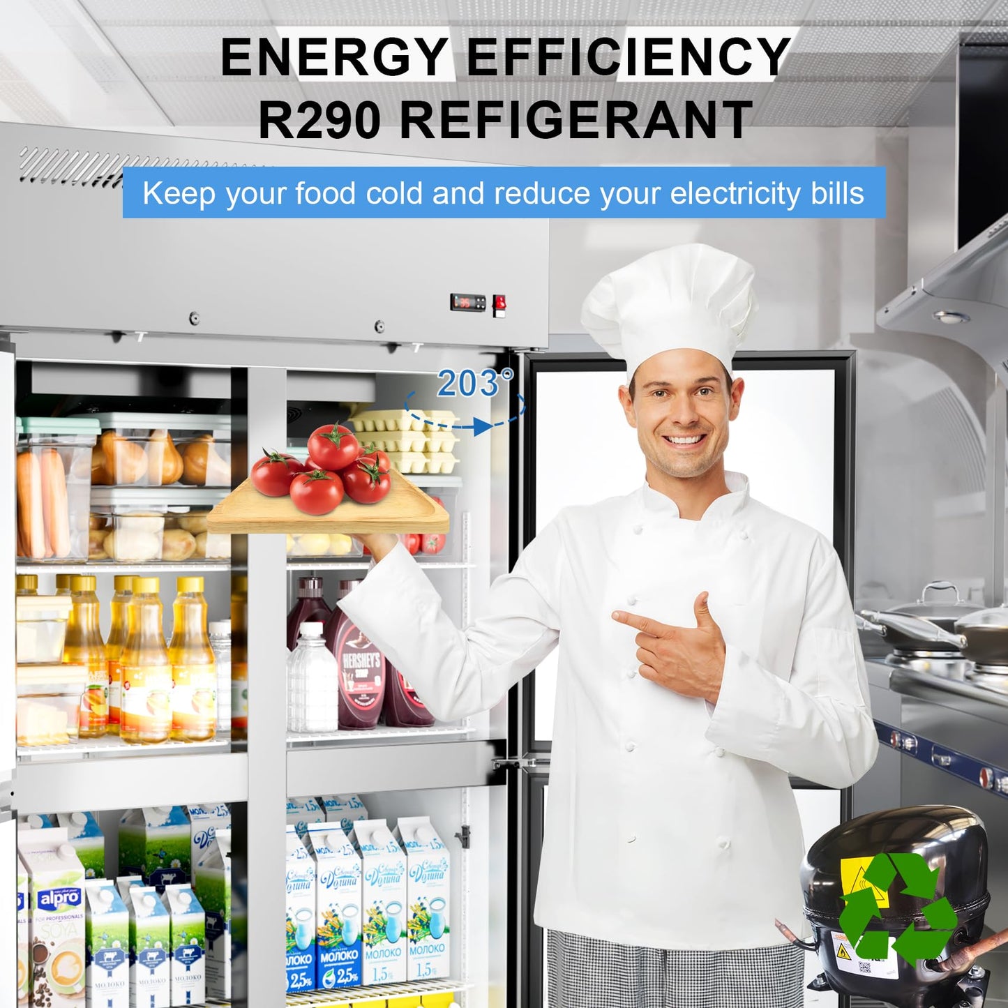 ECEVT 48" W 4 Door Commercial Refrigerator, 36 Cu.ft Stainless Steel Industrial Fridge (32℉~47℉) with 8 Adjustable Shelves, Lockable Door, Wheels, Auto-Defrost for Restaurant, Kitchen, Shop