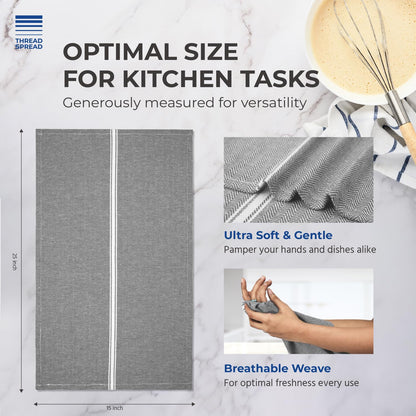 THREAD SPREAD Kitchen Towels Set - 100% Cotton Dish Towels for Kitchen - Pack of 12 Super Absorbent Hand Towel - Grey Tea Towel - Quick Dry & Soft Durable Dish Cloths - 15”x25”, Grey Chambray