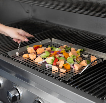 Outset Stainless Steel Grill Topper Grid, Set of 2, 11"x7" and 11"x17" BBQ Basket Trays
