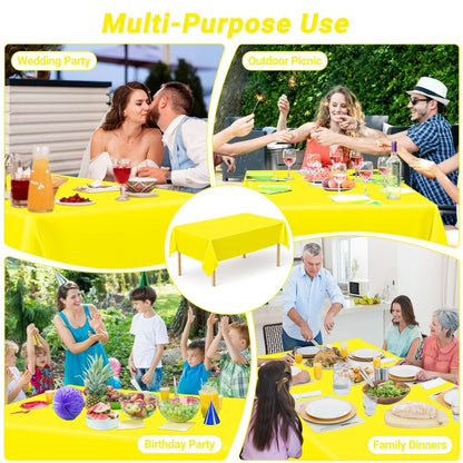 QZYL 2 Pack Plastic Table Cloths, 108 x 54 Inches Yellow Tablecloth, Decorative Yellow Rectangle Tablecloth Disposable Tablecover, Party Decorations Table Decor for Birthday Wedding Picnic