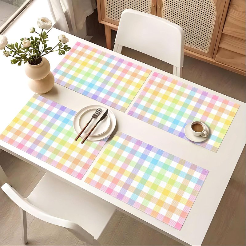 Pudodo Easter Buffalo Plaid Check Placemats Set of 4 Spring Holiday Party Decorations for Home Kitchen Table Supply (12" x 18")