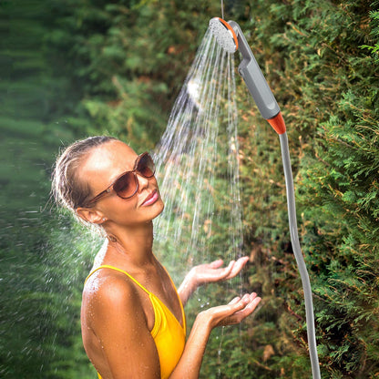Ivation Portable Camping Shower | Compact Handheld & Hands-Free Rechargeable Outdoor Shower Head & Cleaning System w/ 3.7V Pump, 6-Ft Hose, Bidet Head, Removable Filter, Multiuse Hook & USB Cable