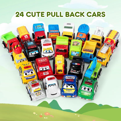 SUGFUT 24 PCS Prefilled Easter Eggs with Toys Pull Back Cars Easter Basket Stuffers for Toddler Gifts for Kids - Easter Party Favors