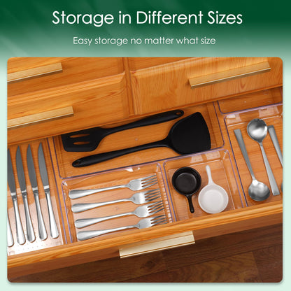 Criusia 6 Pcs Large Size Clear Drawer Organizer Set, Acrylic Non Slip Non Cracking Kitchen Drawer Storage Tray Divider, Multifunctional Storage for Cosmetics, Bathroom, Tools, Kitchen and Office