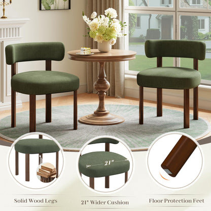smartue Wooden Dining Chairs Set of 4, Upholstered Kitchen Chairs with Solid Wood Legs, Mid Century Dining Room Chair with Ergonomic Curved Backrest for Kitchen Dining Vanity, Green