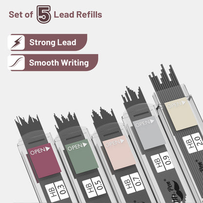 Mr. Pen- Mechanical Pencil Set with Leads and Eraser Refills, 5 Sizes - 0.3, 0.5, 0.7, 0.9 and 2 Millimeters, for Drafting, Drawing and Sketching, Back to School Supplies