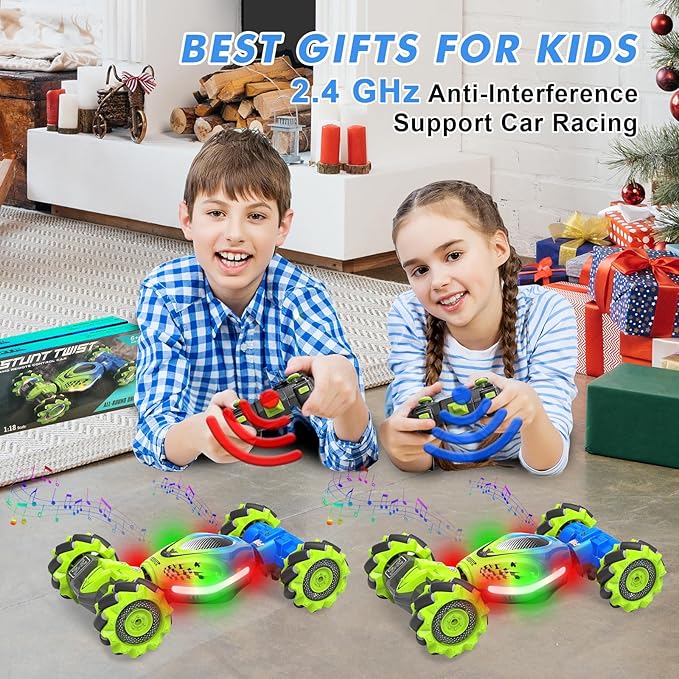 Gesture RC Car 2.4GHz 4WD Gesture Sensing RC Stunt Car Toys for 6-12 Years Old Boys Girls Hand Controlled Remote Drift Twist Offroad 360° Rotation with Lights Music for Birthday Gifts