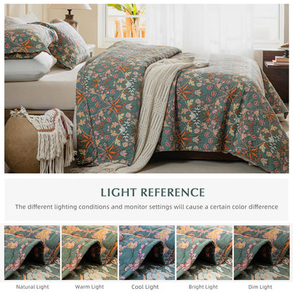Lady Ann 100% Cotton Floral Quilt Sets Queen - Vibrant Paisley Flowers Pattern Plant Botanical Printed Quilted Bedspread & Coverlet Set, 3 PCS Lightweight Extra Soft Queen Bedding Sets All Season