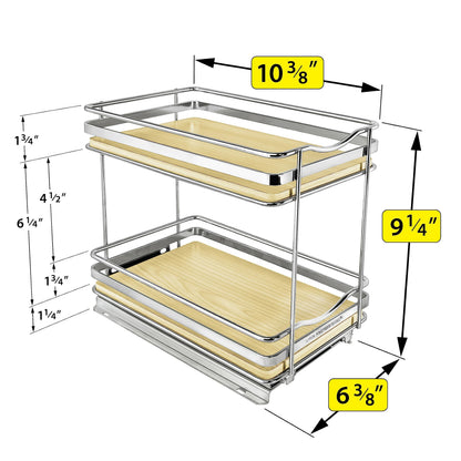 LYNK PROFESSIONAL® Pull Out Spice Rack Organizer for Inside Kitchen Cabinets - 4-1/4 inch Wide - Slide Out Drawer – Chrome Sliding Spice Cabinet Organization Shelf Racks - 2 Tier