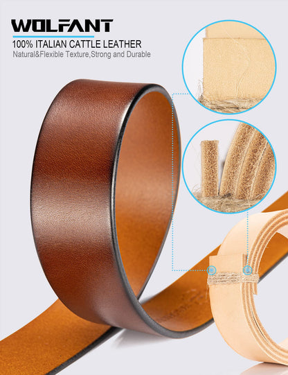 WOLFANT 1.5" Full Grain Leather Belt for Men,100% Italian Solid Durable Leather