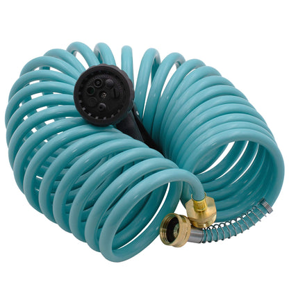 AUTOMAN EVA Recoil Garden Hose 25ft - Includes 7 Pattern Spray Nozzle,Curly Water Hose 25 Foot,Watering Coil,Retractable,Corrosion Resistant Garden Coil Hose.