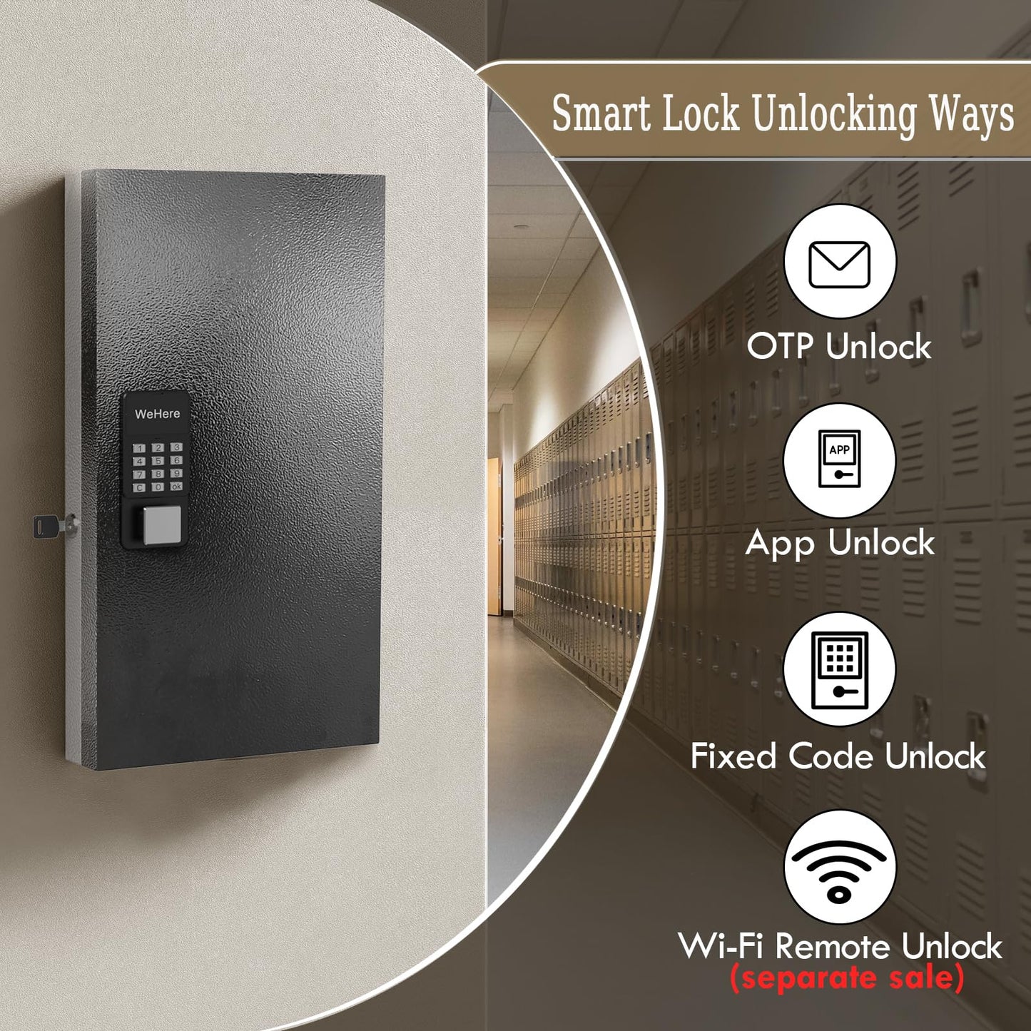 DiDiHere 48-Key Key Lock Box Wall Mount, Smart Key Management Cabinet with App, Key Access Log Tracking, Digital Keypad, Bluetooth & WiFi Unlock (Sold Separately) for School, Office, Business